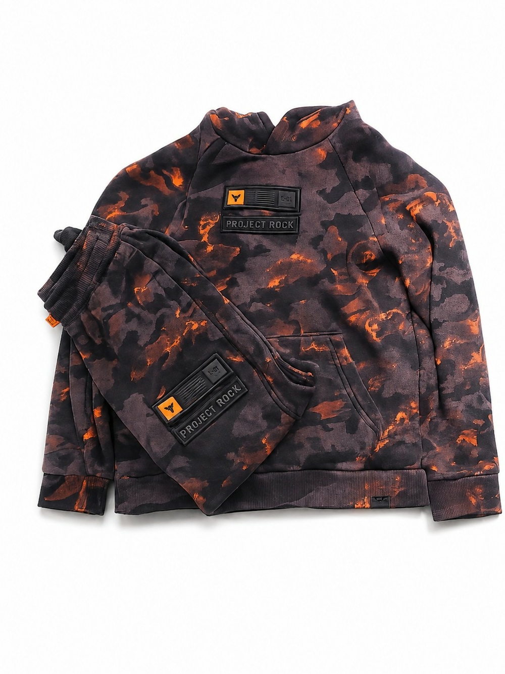 Under Armour Project Rock Black & Orange Camo Hoodie and Joggers Set